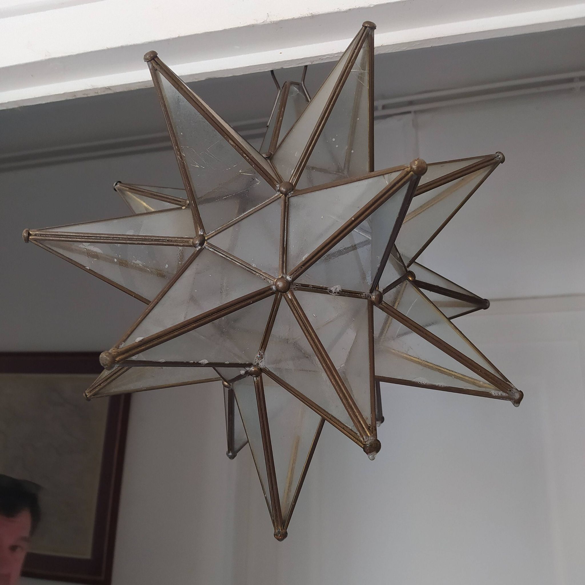 grande etoile en verre à suspendre 1950 verre et laiton