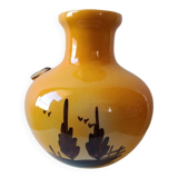 Vintage Craft Vase 'Country Scene' - Glossy Ochre Yellow Enamel