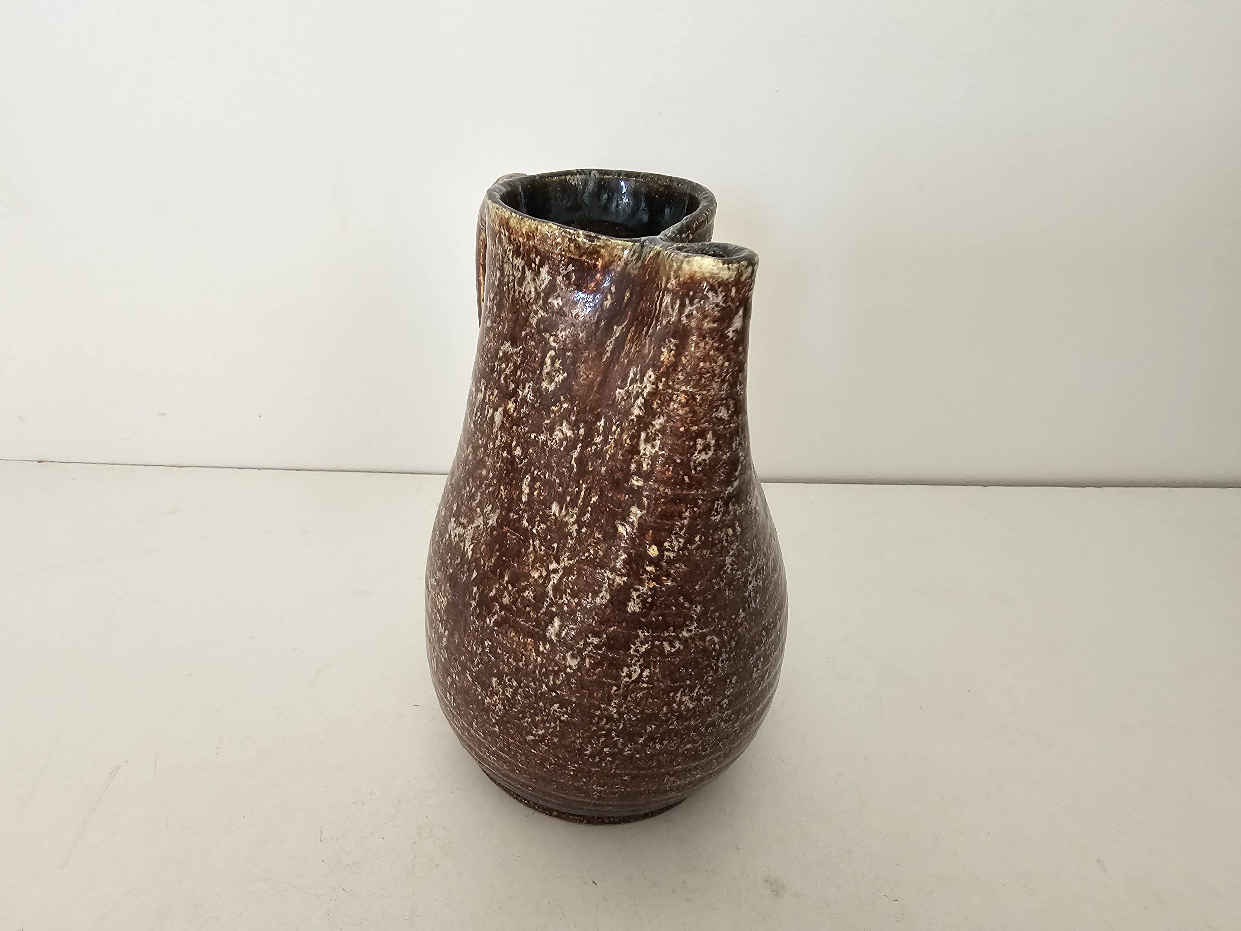 Glazed ceramic pitcher signed pictogram accolay - height 17cm