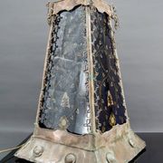 Moorish style lamp in patinated copper and painted glass, France, Mid-Century
