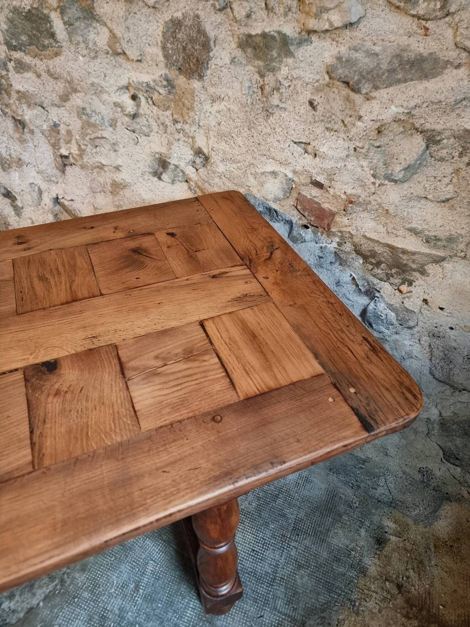 French farmhouse table in oak – 1950-1970 – Top made of solid blocks