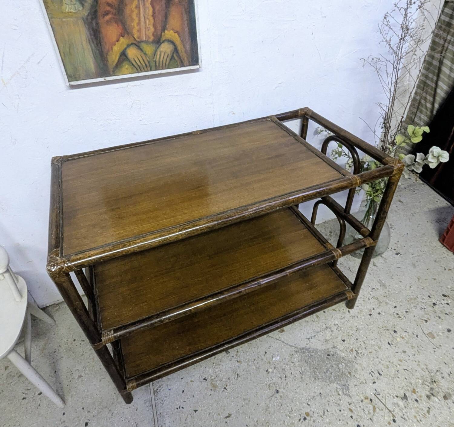 Large rattan console shelf/side table/TV/hi-fi unit