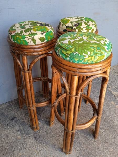 3 vintage high rattan bar stools 1970