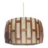 Scandinavian pendant light from the 1960s, made of wood and fabric