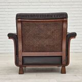 1970s, Scandinavian armchair, brown furniture leather, teak wood legs.