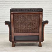 1970s, Scandinavian armchair, brown furniture leather, teak wood legs.