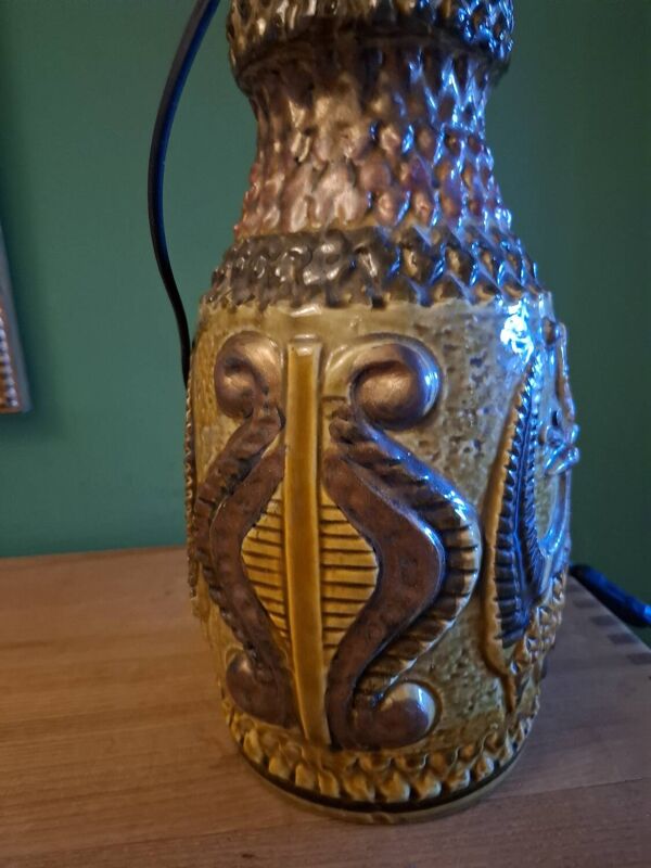 Lampe années 60'S keramik, decor paon