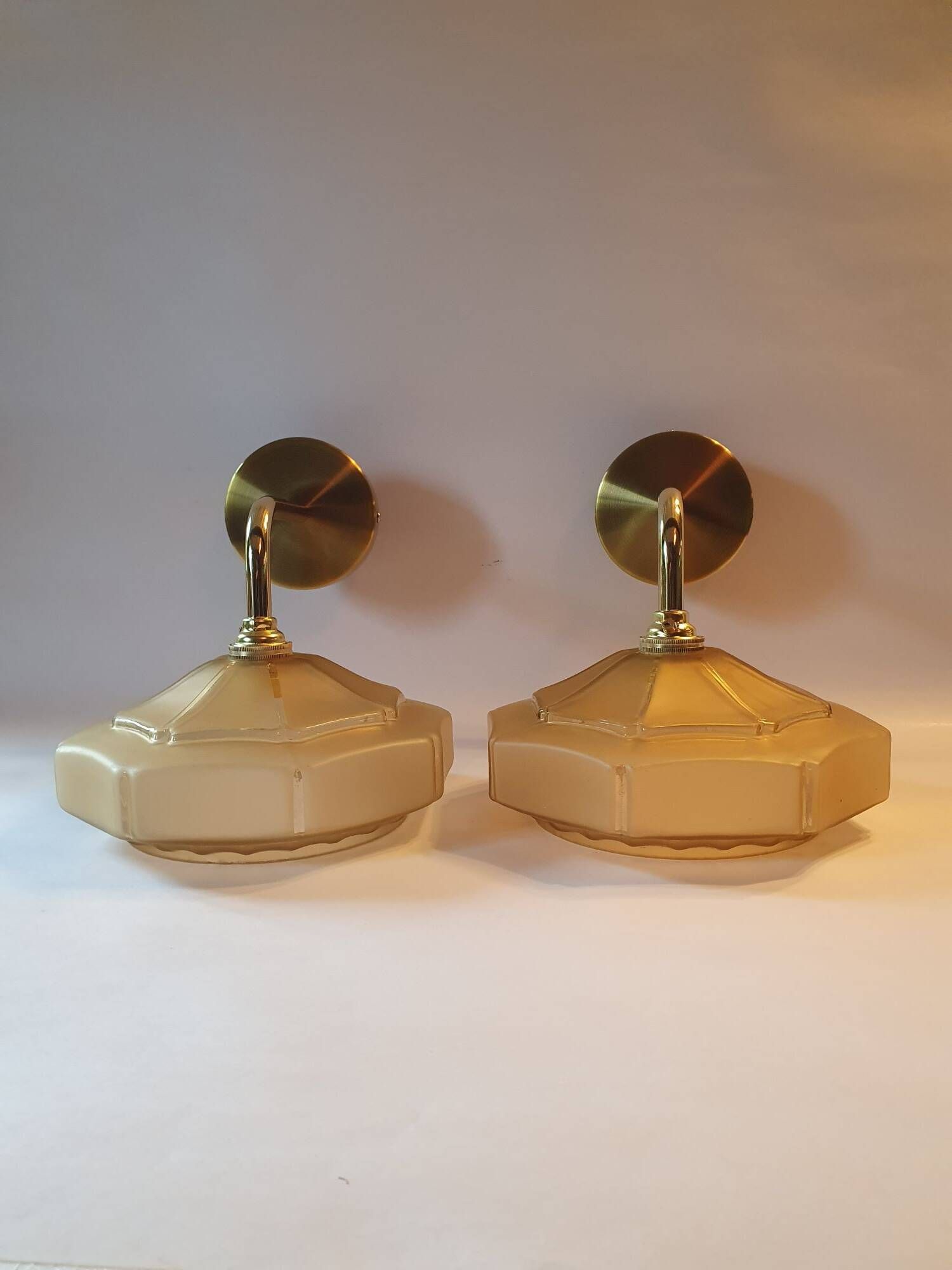 Pair of vintage 1940s Art Deco wall lights from France - newly electrified