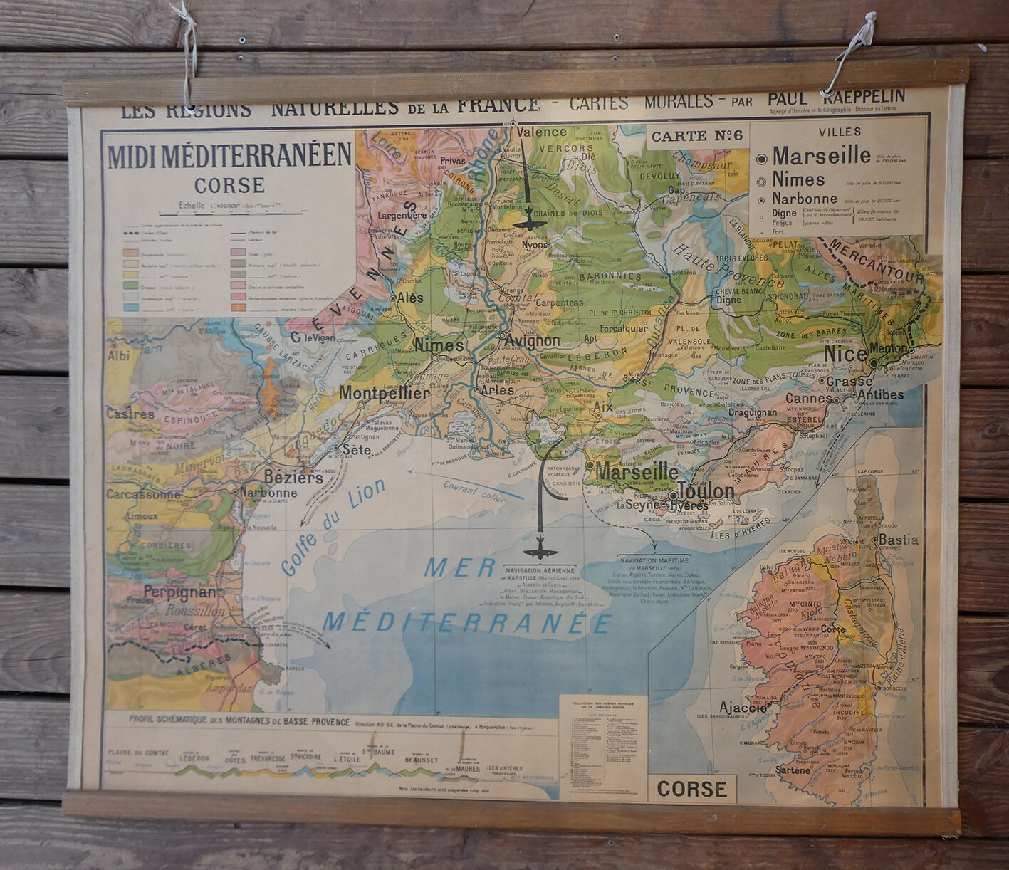 Ancient school map "Midi Mediterranean and Corsica" - Paul Kaeppelin