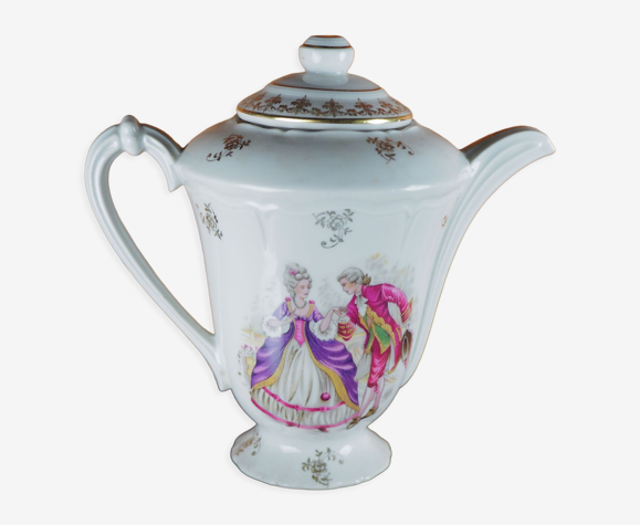Cafetière Limoges Chadelaud à décor romantique 1960s