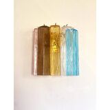 Set of Two Multicolored "Squares Bark" Murano Glass Wall Sconces in Barovia