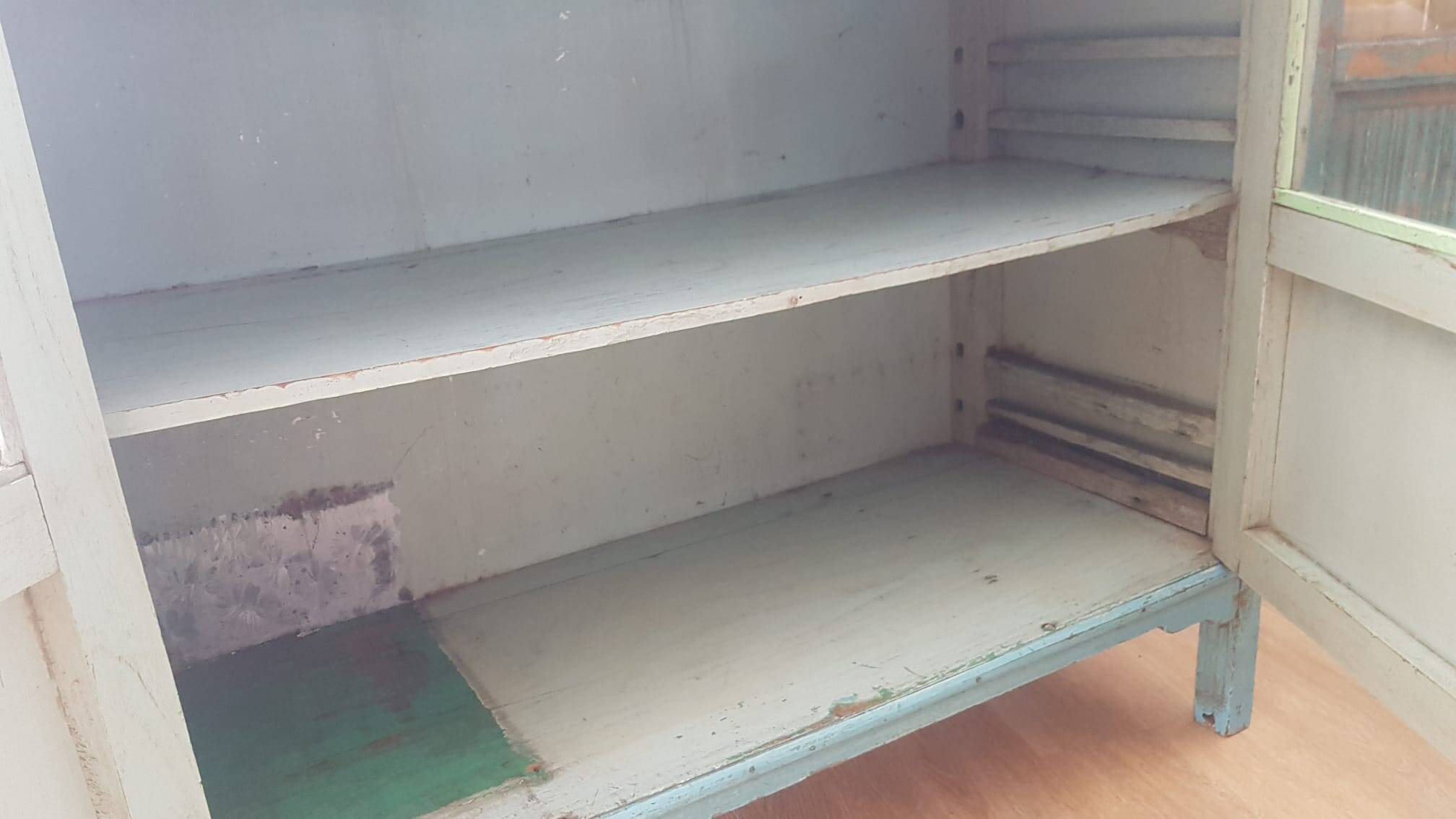 Low turquoise sideboard Indian teak and art deco