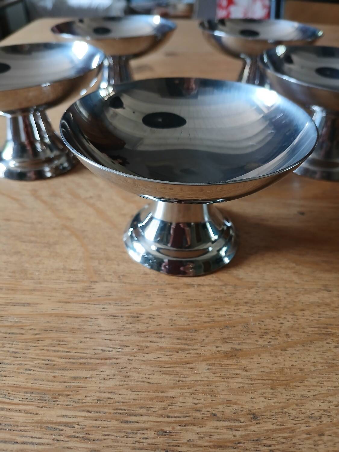 5 antique stainless steel ice cream cups