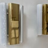 Pair of vintage wall lights, brass and white perforated metal, Hans Agne Jakobsson