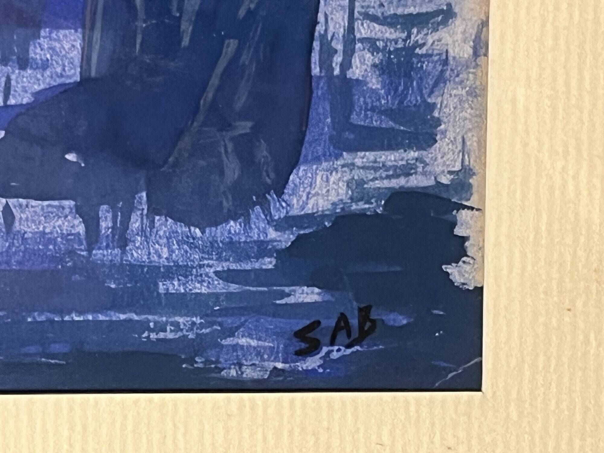 "Boats on the lake" gouache signed