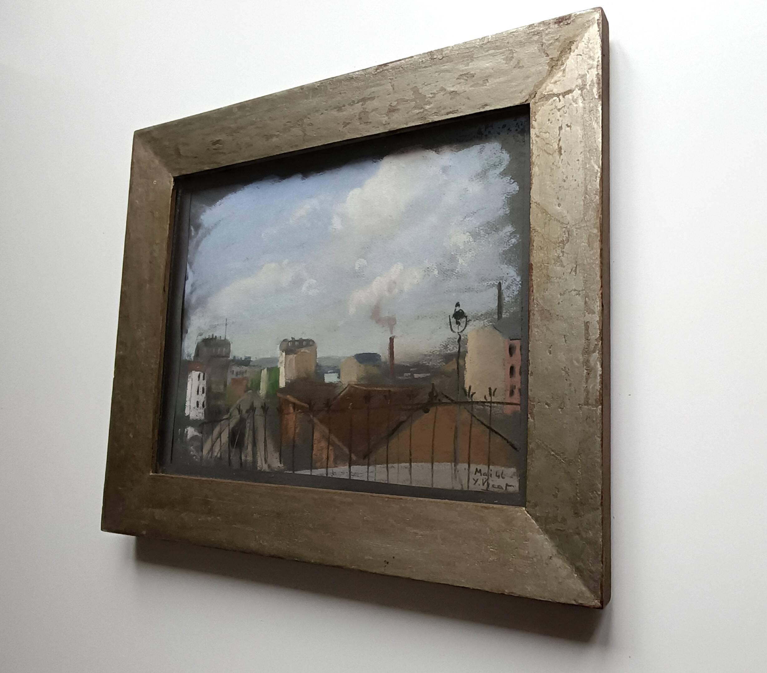 Yvonne Vicat (1902-1994) Pastel Tableau Paysage urbain mai 1946