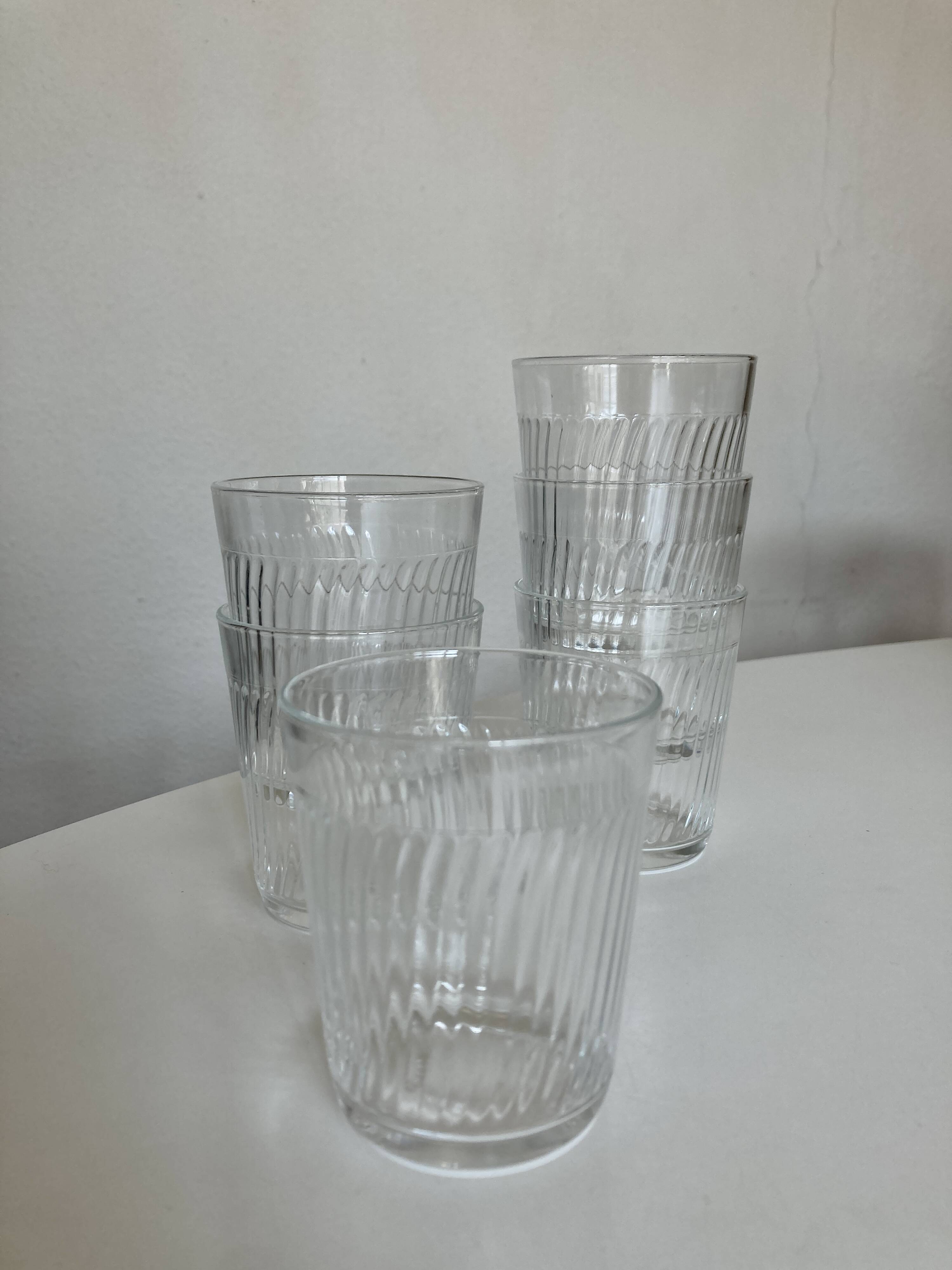 Set de 6 verres gobelets de verre pressé ondulations 1960 France