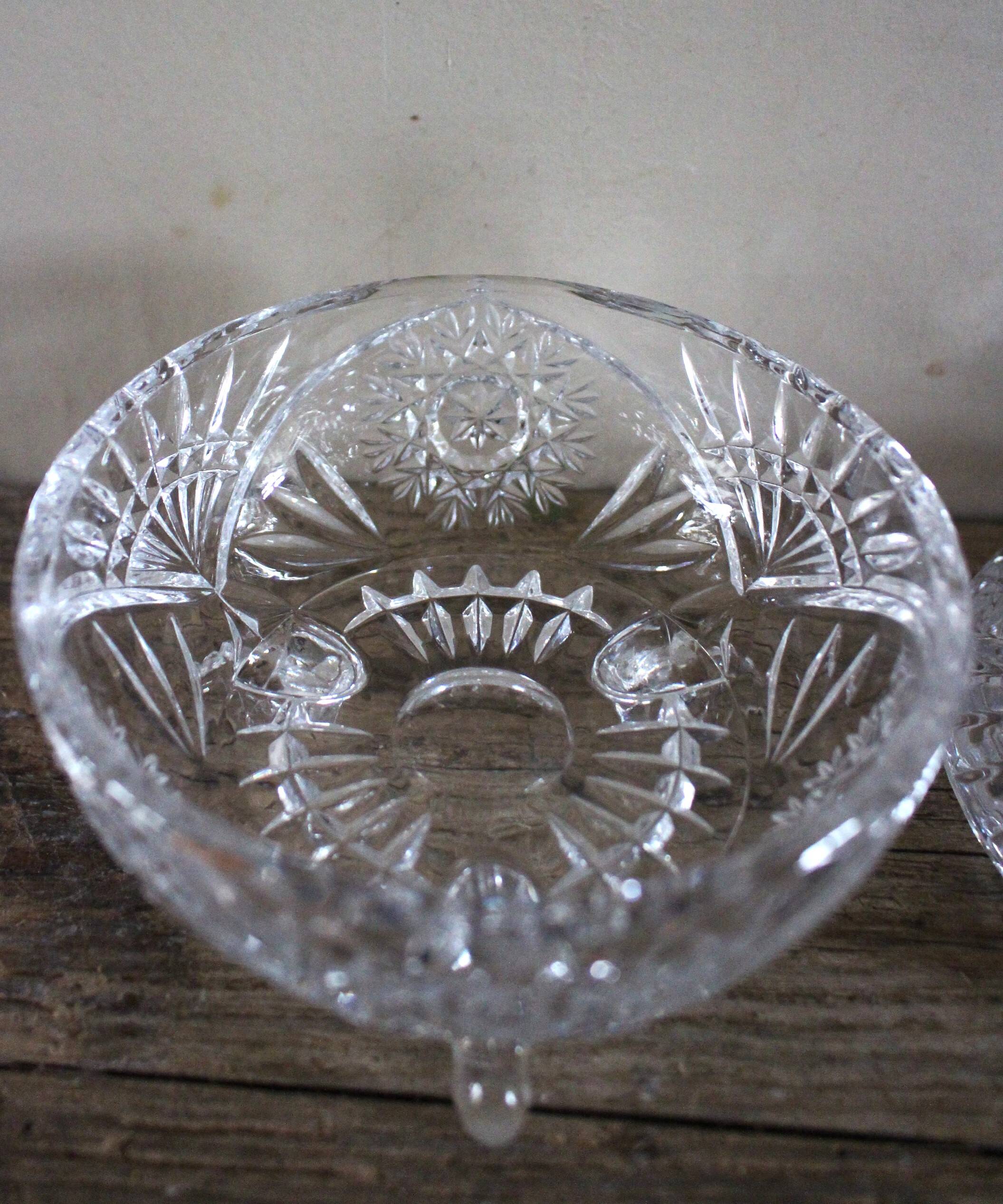 Cut glass sweet jar on feet