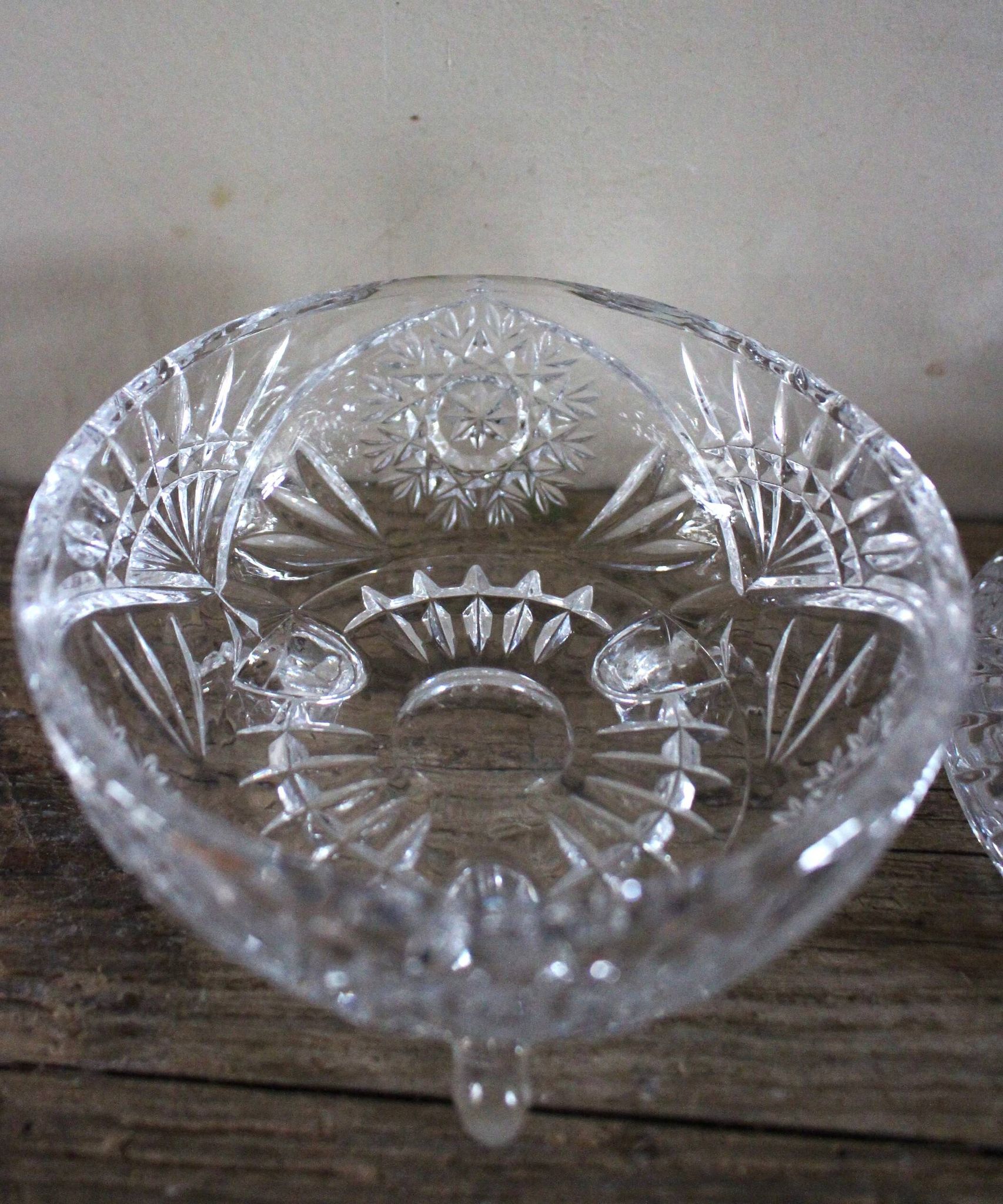 Cut glass sweet jar on feet