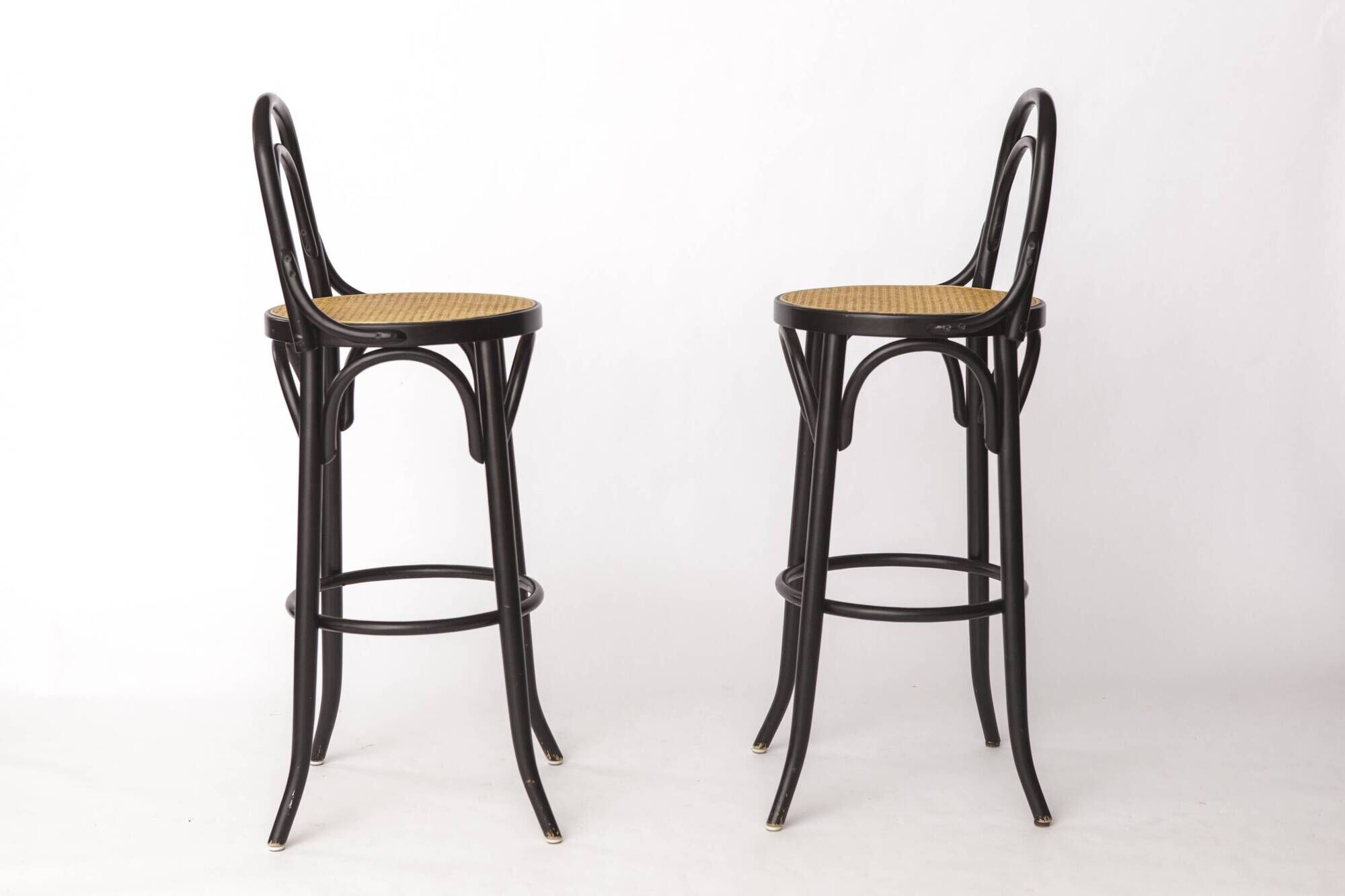 Pair of Bentwood Bar Stools with Vienna Cane Seats – Thonet Style, Black