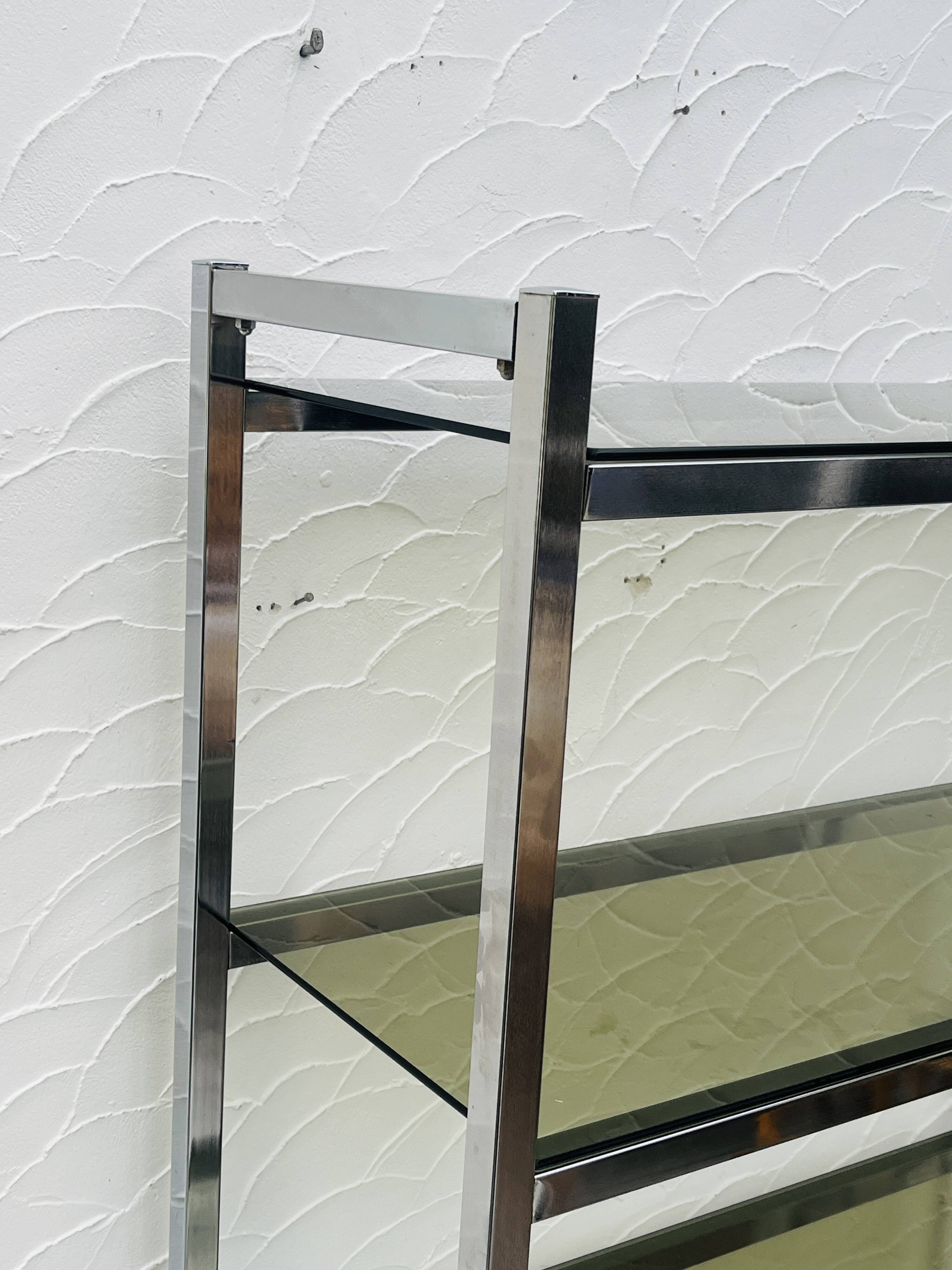 Vintage Italian design shelf in chrome and smoked glass from the 1970s.