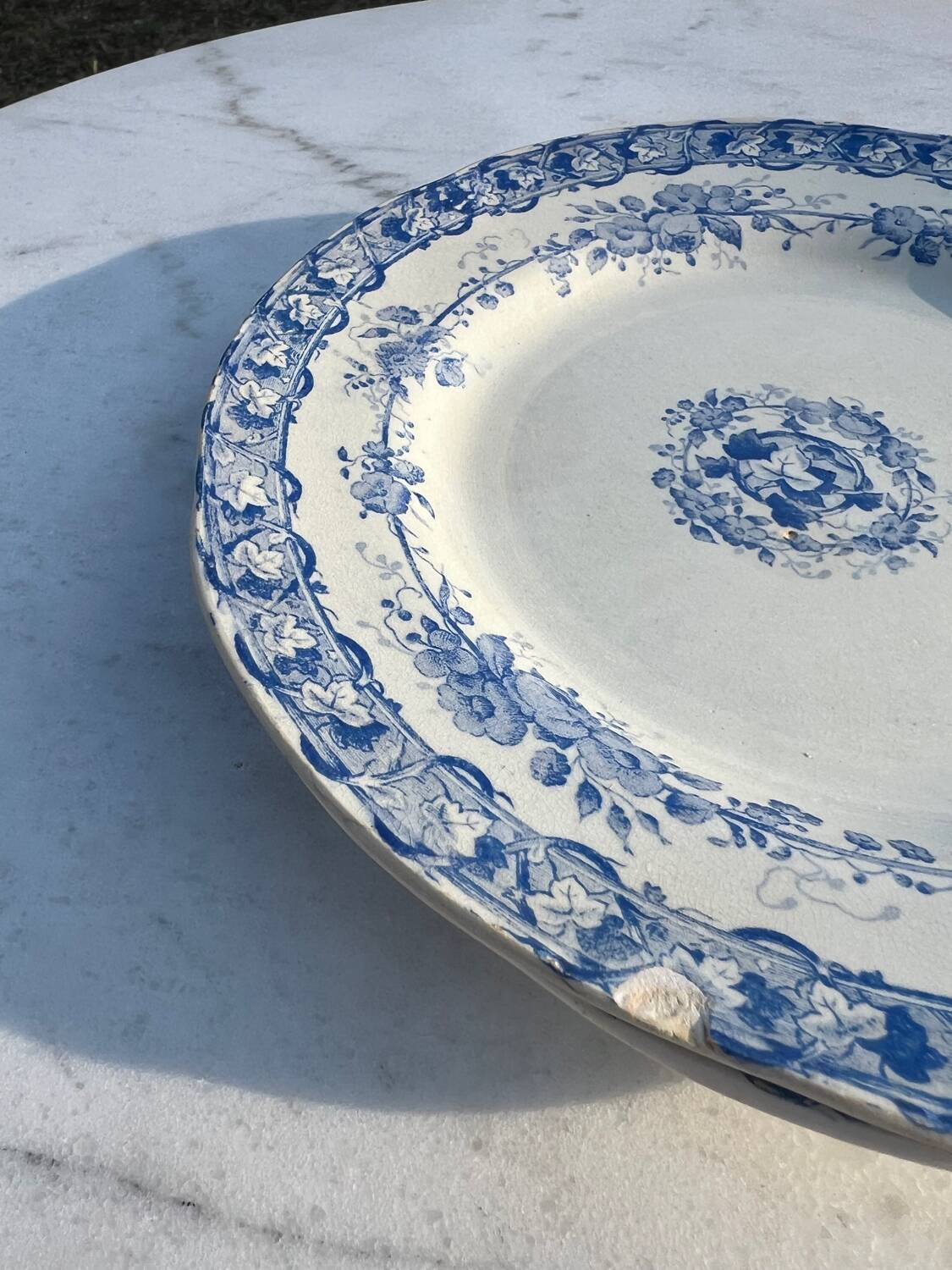 2 Antique Earthenware Plates (Blue Decor)