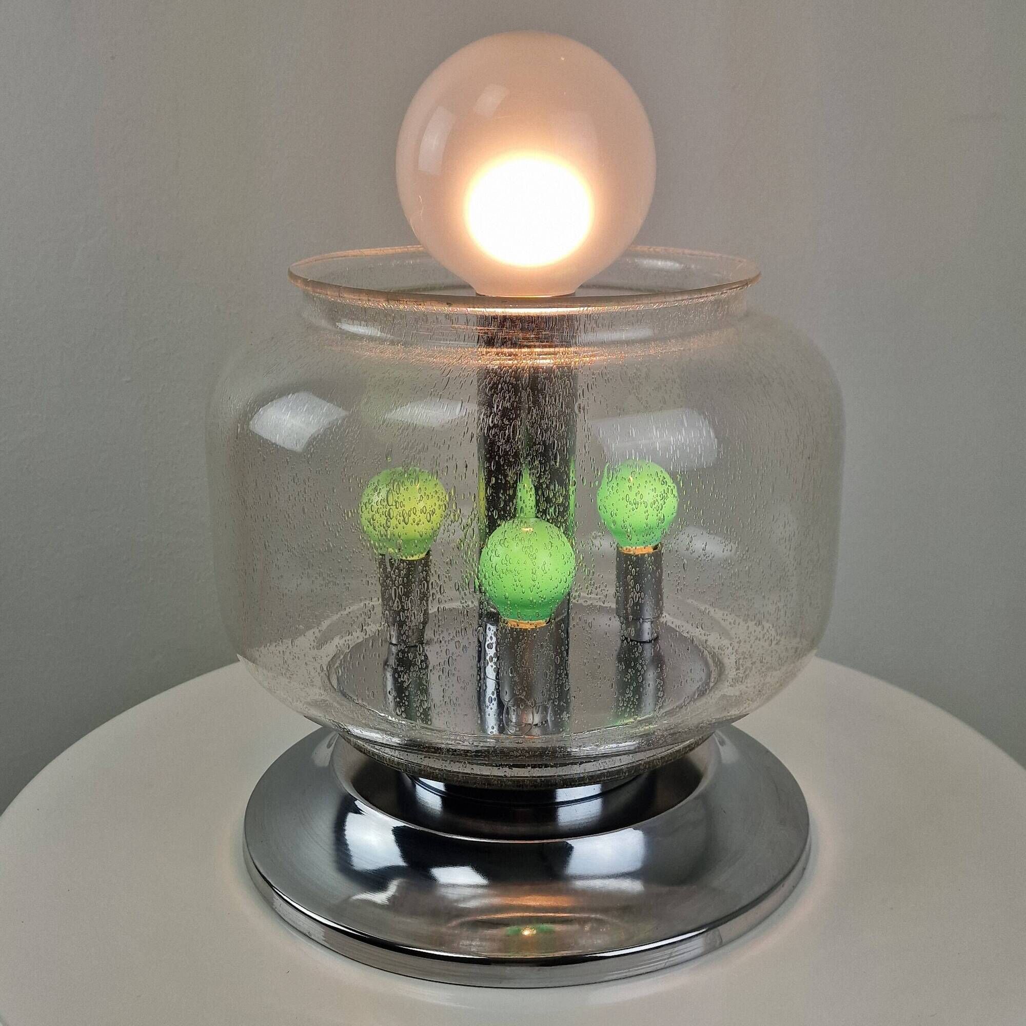 Italian Space Age Table Lamp with Effervescent Bubble Glass, 1970's