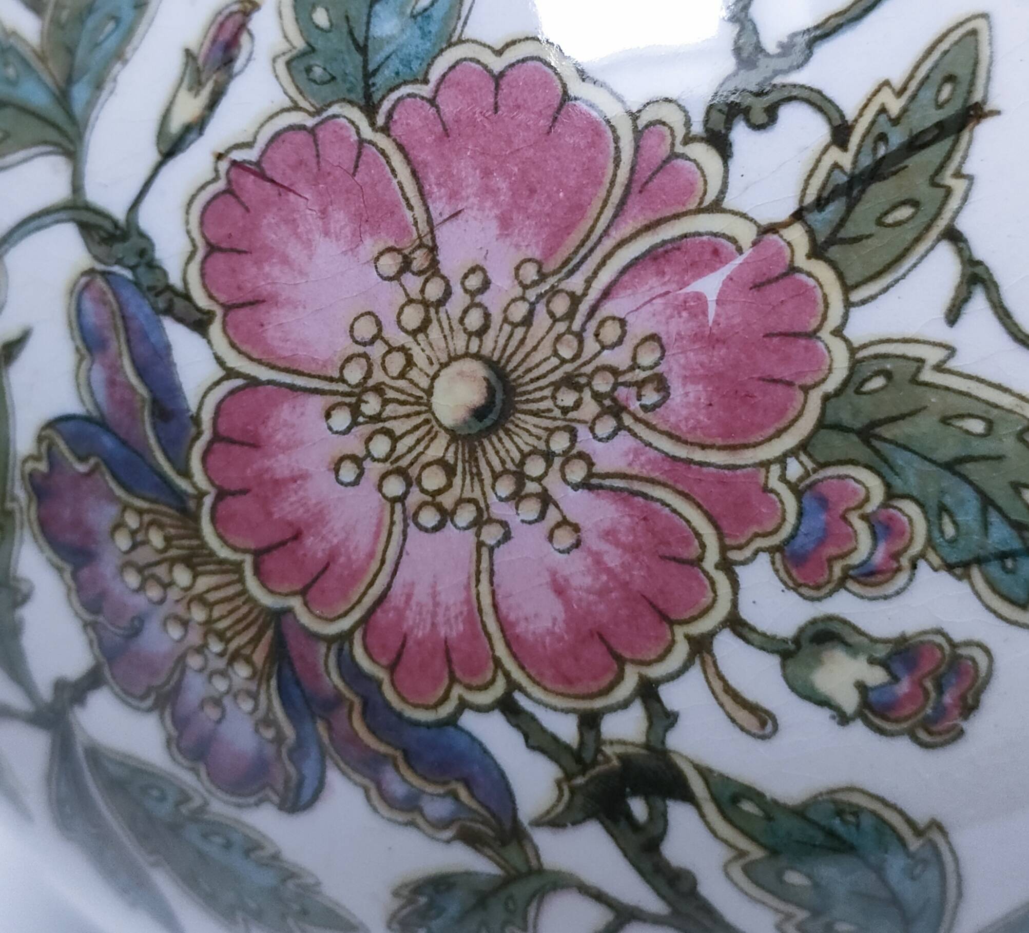 round vase earthenware brass decorated with flowers and insects early 20th century