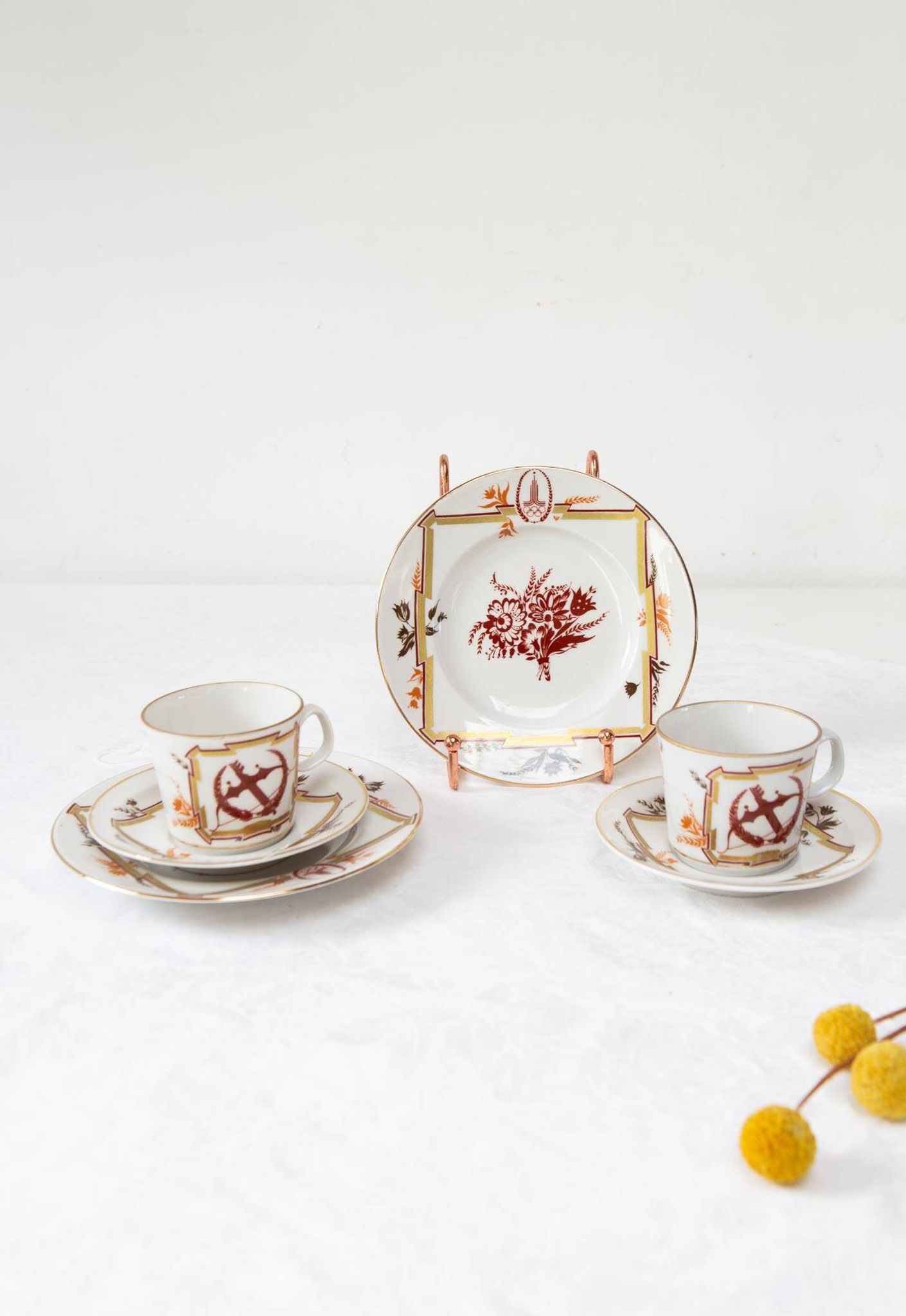 Russian porcelain coffee service Lomonosov Moscow 1980 Olympic Games