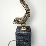 Vintage Fish Side Lamp - Grey Marble Base and Brass Fish