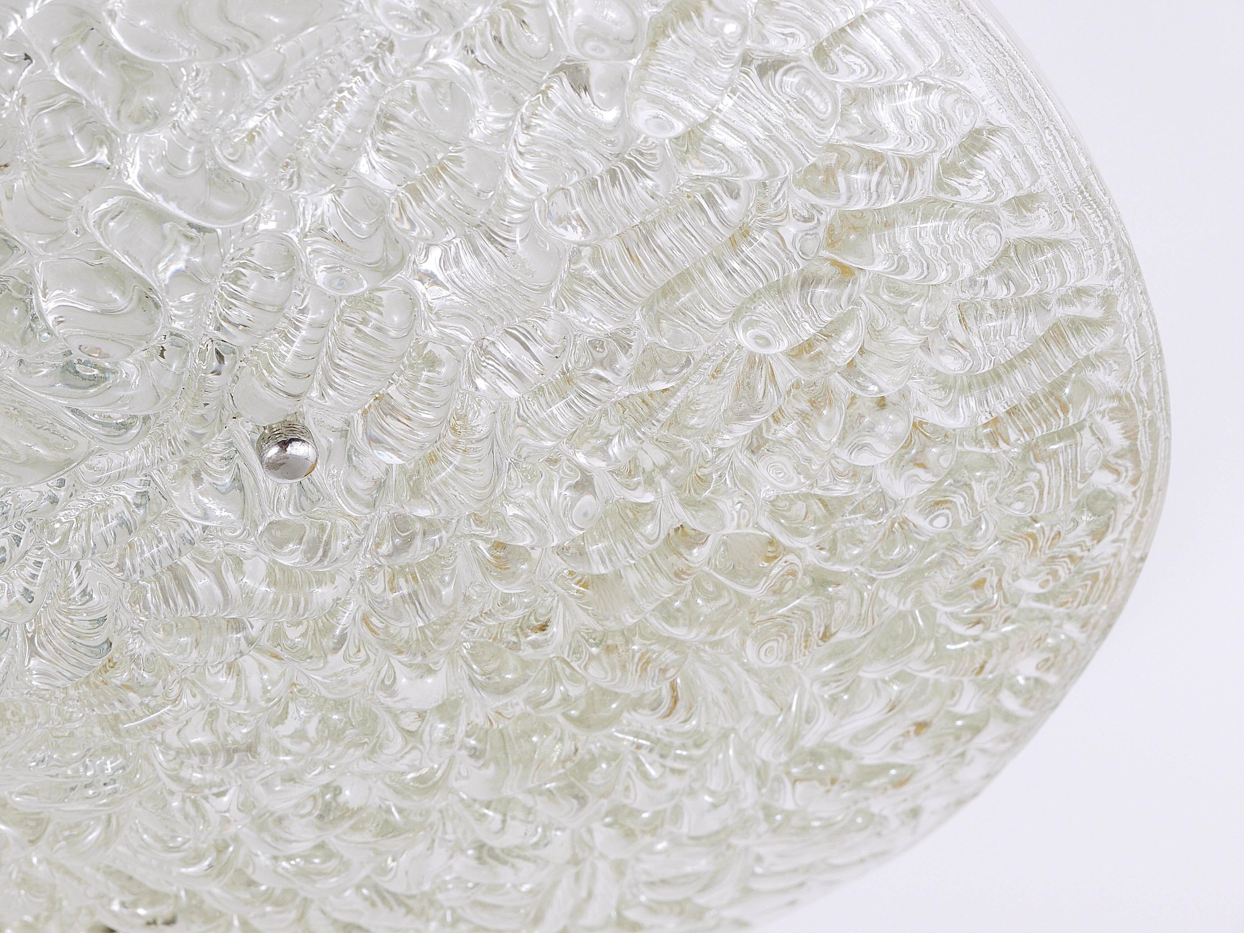 Round textured glass ceiling light J. T. Kalmar mid-century, Austria, 1960s