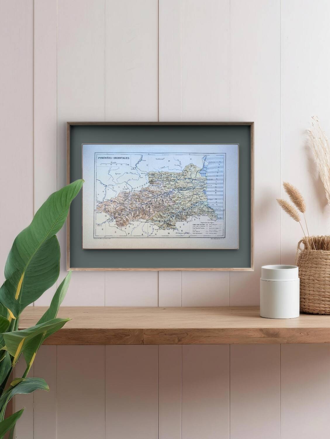 Map of Pyrénées-Orientales, 1889. Authentic Vintage.