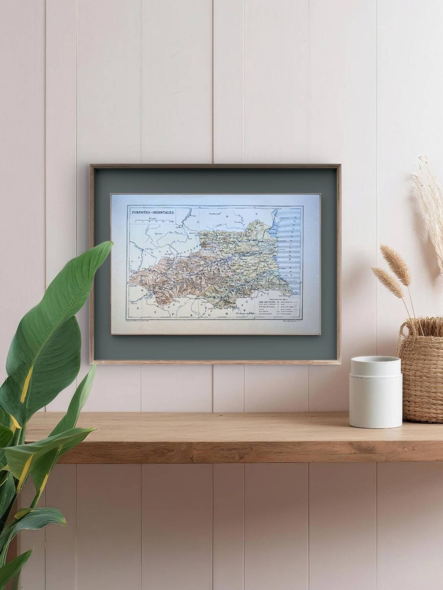 Map of Pyrénées-Orientales, 1889. Authentic Vintage.