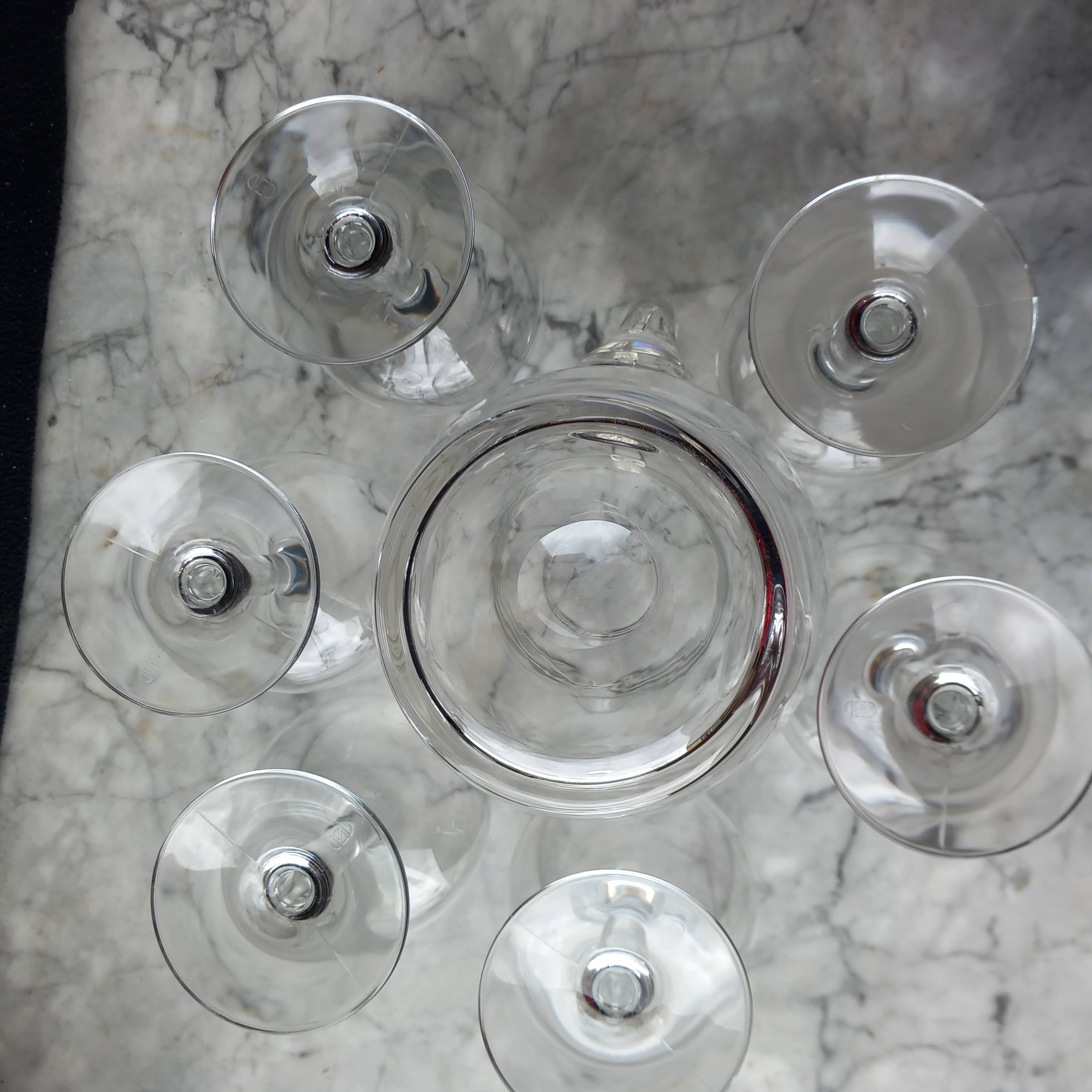 6 water glasses and engraved crystal pitcher from the 70s