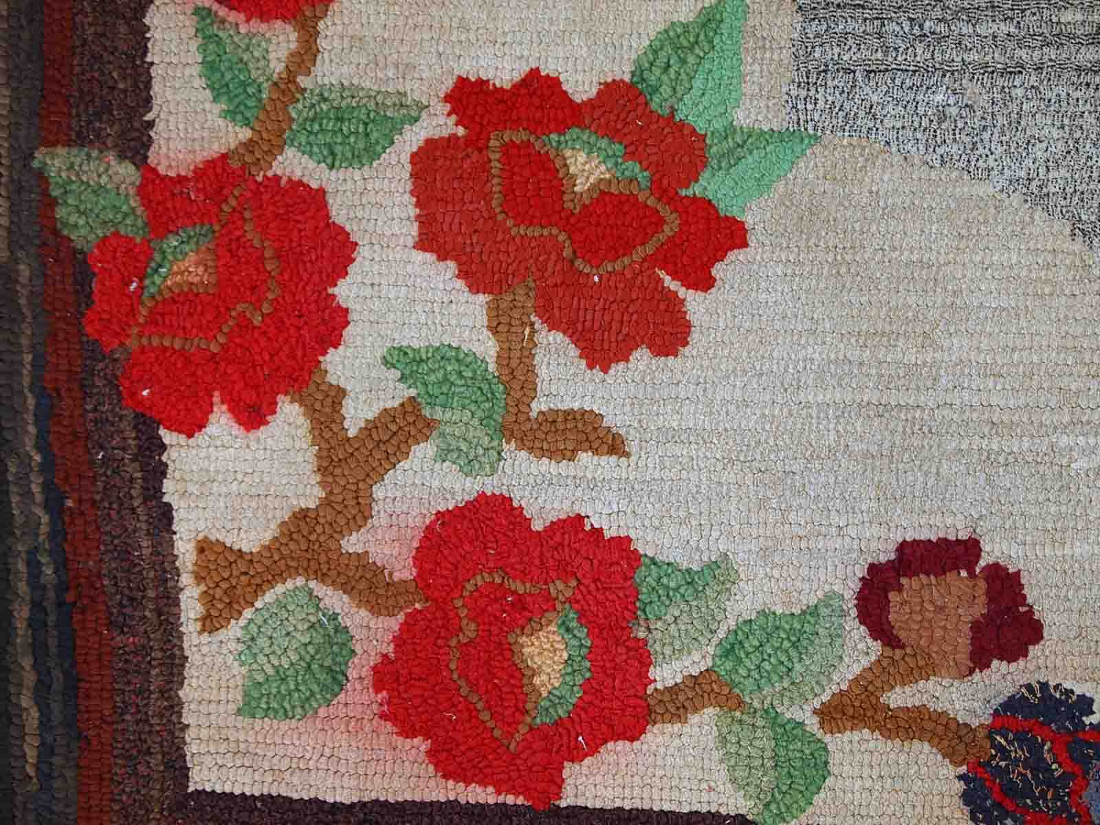 Old American Carpet Hooked handmade 78cm x 138cm 1920s, 1C705