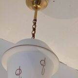 Opaline globe pendant light with stylized 1950s decoration