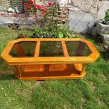 Vintage glass and wood coffee table