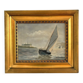Vintage signed sailing ship seascape oil painting