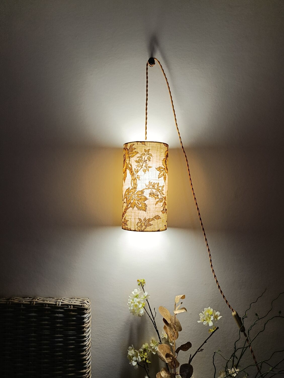 Vintage 1960s floral fabric portable lamp