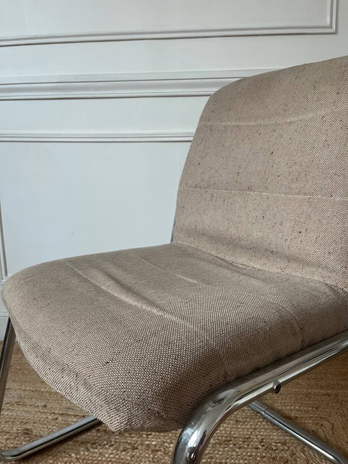 Armchair, chrome and fabric chair, 1970