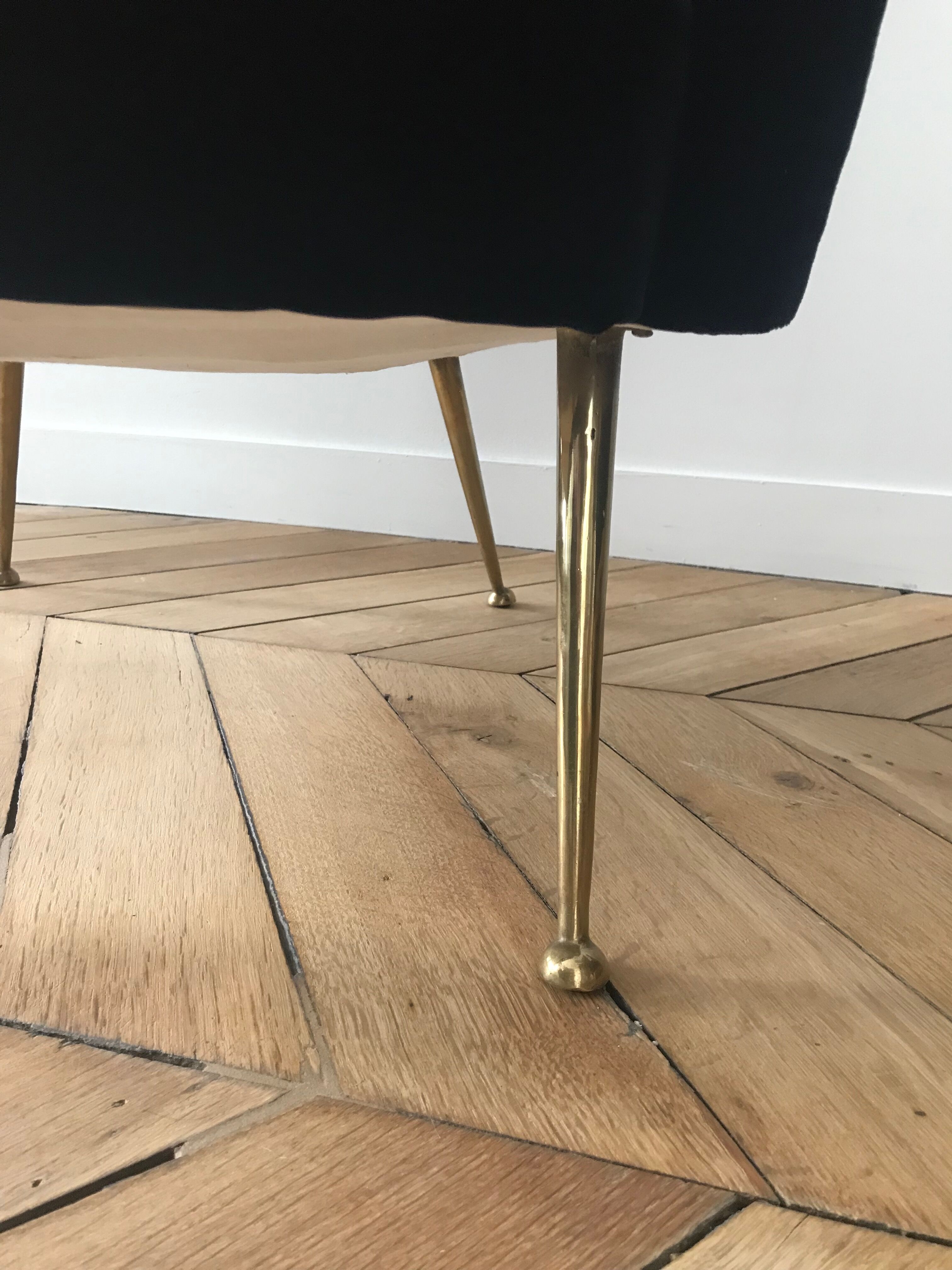 Pair of armchairs with velvet eared midnight blue , 1950's