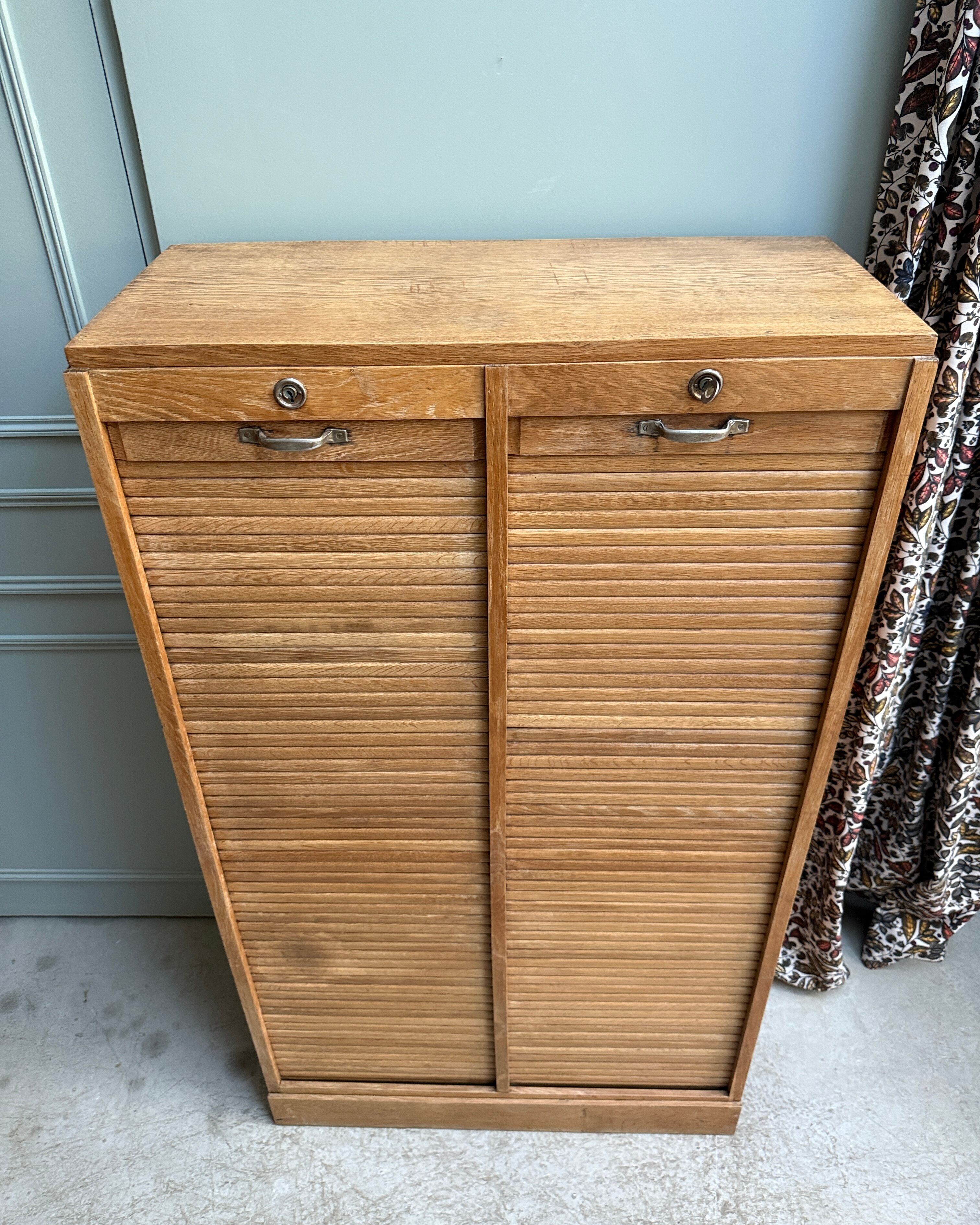 Oak filing cabinet with curtains (renovated)