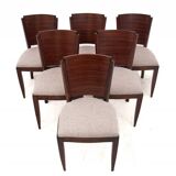 Original walnut extendable table, designed by Louis Majorelle, with 6 Art Deco chairs.
