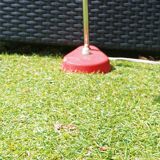 Red and silver swan neck table lamp