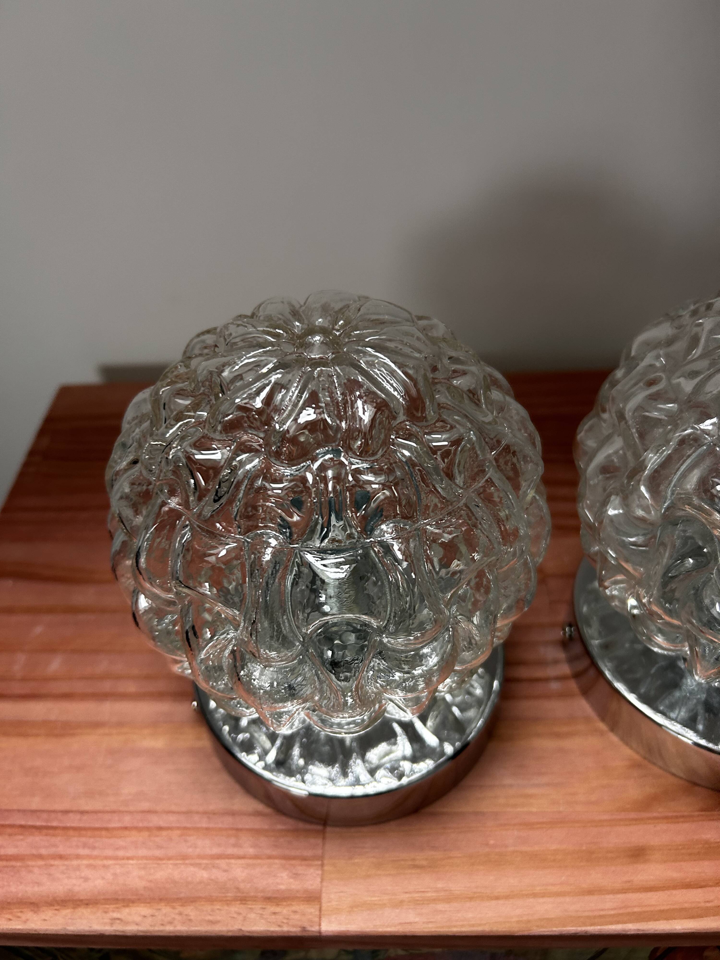 Pair of vintage glass globe chrome wall lights