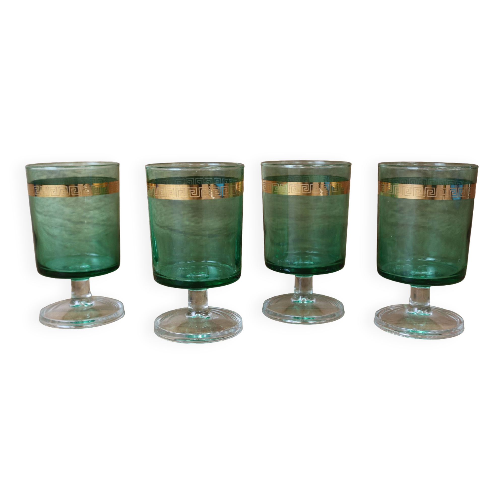 4 red wine glasses with emerald green stem and gold rim Luminarc
