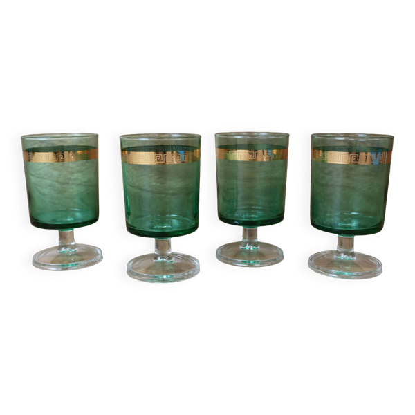 4 verres à vin rouge à pied vert émeraude liseré doré Luminarc