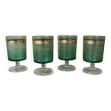 4 red wine glasses with emerald green stem and gold rim Luminarc