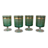 4 verres à vin rouge à pied vert émeraude liseré doré Luminarc