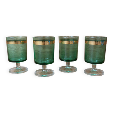 4 red wine glasses with emerald green stem and gold rim Luminarc